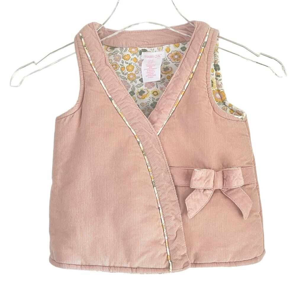 Shabby Chic Pink Corduroy Vest Toddler Girls 3T Floral Lining Bow Cottagecore